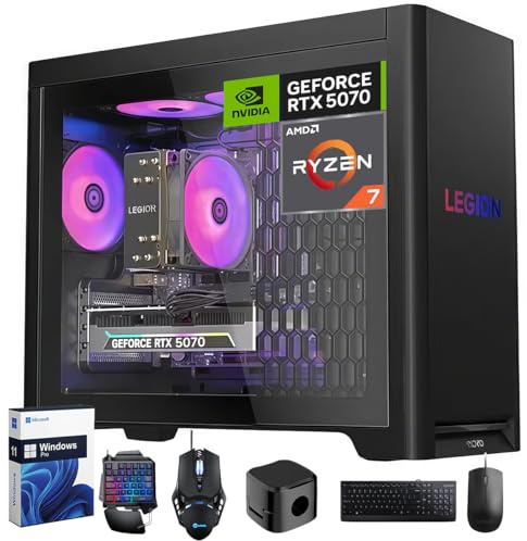 Lenovo Legion Tower 5 Gaming Desktop, AMD Ryzen 7 7800X3D (Up to 5 GHz), NVIDIA GeForce RTX 5070 12GB GDDR7, 64GB DDR5 5600MT/s, 8TB SSD, 2TB HDD, Whisper-Quiet Cooling, Windows 11 Pro, Accessories