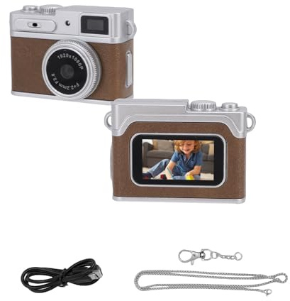 Plyisty Mini Keychain Camera, 1080P 3MP Tiny Pocket Video Camera, 0.96in Screen, 130° Wide Angle Lens, LED Light, Support Up to 128GB, for Travel, Graduation, Birthday (Brown)