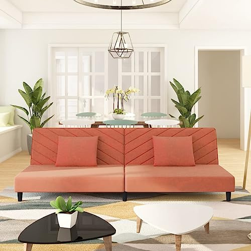 Frdhee Couch Für Wohnzimmer Eckcouch,Schlafsofa 2 Sitzer mit 2 Kissen Rosa Samt,Couch Für Wohnzimmer Schlafzimmer,Schnell Zu Montieren,Vielseitig Einsetzbar