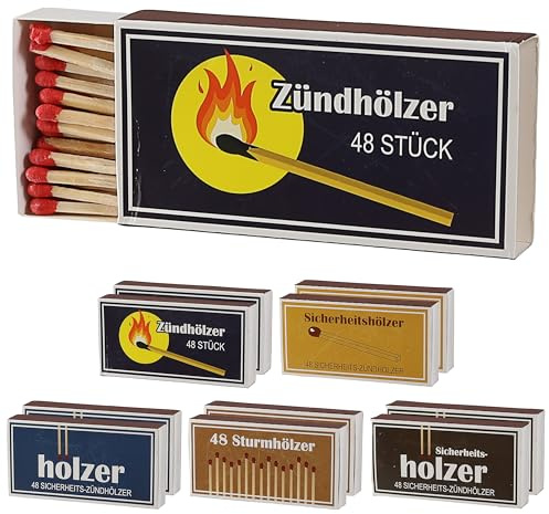Streichhölzer 10er Pack 5 Retro Motive │10cm 12,5x2x6,5cm Karton mehrfarbig │Zündhölzer Sturmhölzer Streichholzschachtel