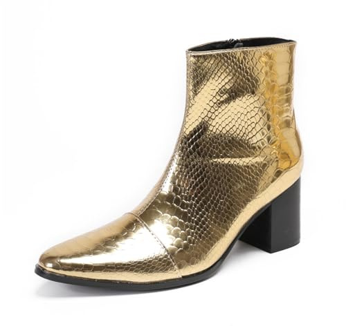 Yhsdfcn Stivaletti da Scena da Uomo in Vera Pelle Stile Moda - Stivali da Performance a metà Caviglia con Tacco Grosso, Stampa Serpente e Design Elegante