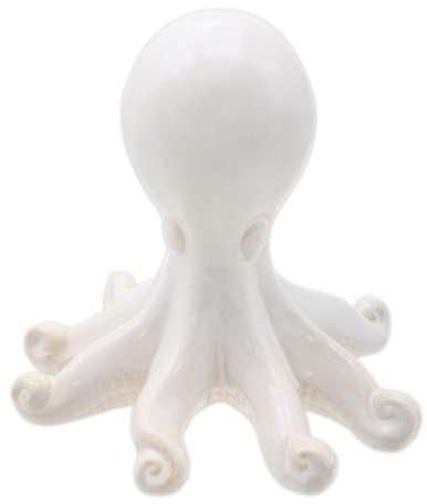 ZauberDeko Deko Krake Oktopus Tintenfisch Keramik Creme - Maritime Figur Küstendeko Strandhaus 12cm H