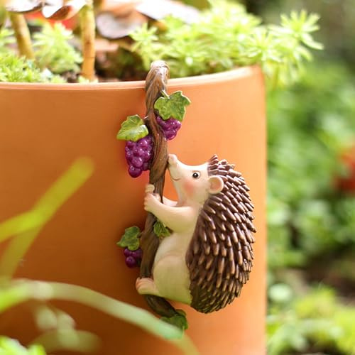 Ferakum Gartenfiguren Klettern Schnecken Blumentopf Hänger Deko Figuren,Blumen Topf Harz Tierfigur Deko Statue,Outdoor Planter Topf Dekorationen für Home Garten Patio Rasen Garten Ornamente (Igel 01)