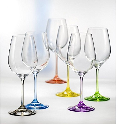Bohemia Weingläser Kristall Gläser Model Rainbow 6 er Set gelb, grün, lila, blau grau, rose (Rotweingläser 6 x 550 ml)