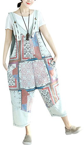 Youlee Donna Pantaloni larghi Denim Salopette tutine Pantaloni Style 19 White
