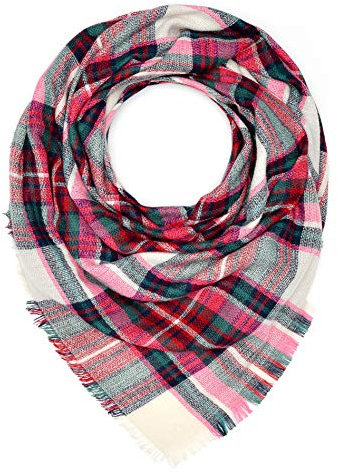 Autiga Damen XXL Strickschal Winterschal Karo Oversize großer Schal kariert Karoschal Dreieckstuch pink