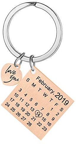 onlylove-handmade Personalized Custom Engraved Calendar Date Engraved Message Stainless Steel Keyring & Keychain Memorial Keepsake Anniversary Wedding Gift (Heart Rose Gold)