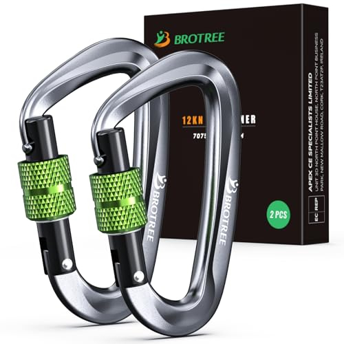 BROTREE Locking Carabiner Clips 12KN (1200 kg) Heavy Duty Carabiners for Hammock, Camping, Hiking, Backpack and More (2 or 4 Packs)
