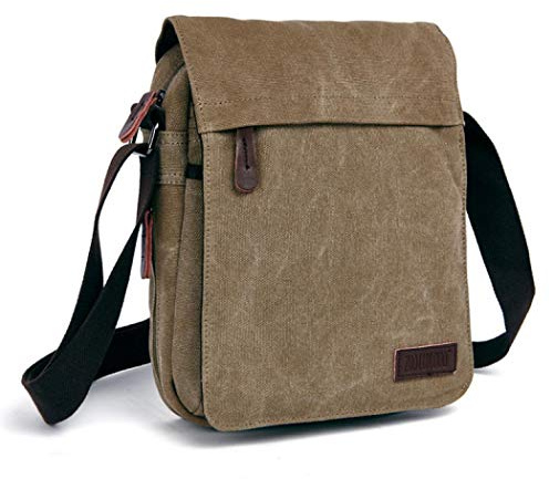 AYES Canvas Messenger Bag for Men, Durable Waterproof Satchel | Canvas Crossbody Shoulder Bag with 3 Shockproof Pockets, Expandable Zip，Interior 8.3×11.5In, Travel Ready, Daily Use