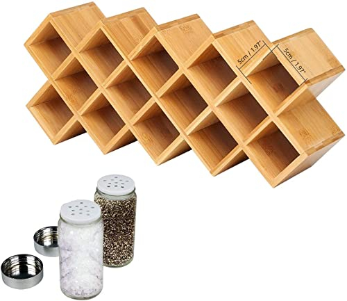 Gunolye Portaspezie in bambù, 18 barattoli in bambù, organizer per spezie da appoggio (43,5 cm x 9,5 cm x 18,5 cm)