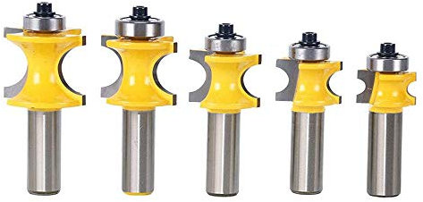 Bestgle 5pcs 1/2 Shank Half Round Bullnose Router Bits Set 1/8 3/16 1/4 5/16 3/8 Radius Woodworking Milling Cutter Tool