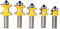 Bestgle 5pcs 1/2 Shank Half Round Bullnose Router Bits Set 1/8 3/16 1/4 5/16 3/8 Radius Woodworking Milling Cutter Tool