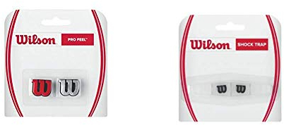 Wilson Logo-Vibrationsdämpfer für Tennisschläger, Pro Feel, 2er Pack, rot/Silber, WRZ537600 & Logo-Vibrationsdämpfer für Tennisschläger, Shock Trap, Transparent/schwarz, WRZ537000