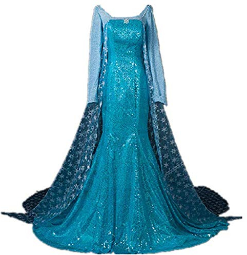 LOBTY Damen Prinzessin Kleid Langarm Bodenlang Kleider Frauen Langes Abendkleid Weihnachten Halloween Party Kleid Fasching Karneval Verkleidung Erwachsene Cosplay Kostüm mit Perücke S, Blau