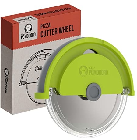 Chef Pomodoro Pizza Cutter Wheel with Protective Cover Blade Guard, Easy to Clean, 4-Inch / (10 cm) Super Sharp Slicer, Stainless Steel Kitchen Gadget, Pizza Making Accessories (Avocado Green)