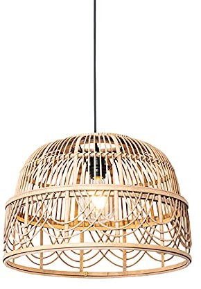 Qazqa - Orientalisch Orientalische Hängelampe I Pendellampe I Pendelleuchte Rattan 49 cm - Michelle I Wohnzimmer I Schlafzimmer - Länglich - LED geeignet E27
