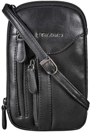 STILORD 'Lane' 3-in-1 Handy Umhängetasche Gürteltasche Handgelenktasche Leder Brustbeutel für Smartphone Kleine Crossbody Bag Vintage Echtleder, Farbe:schwarz