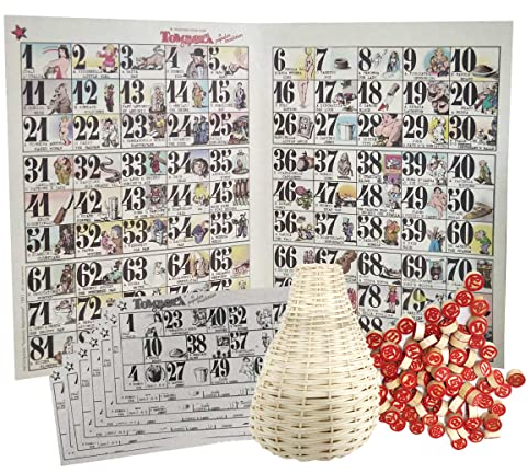 Plakat Tombola antike Napoletana Figur Weihnachten mit 24 Ordnern + gratis Panariello Kompass aus Weide mit 90 Zahlen