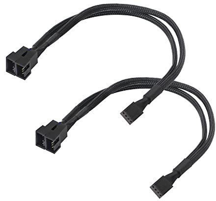 YACSEJAO 4-poliges PWM Lüfter-Splitter-Kabel, schwarz, ummantelt, PC-Lüfter, Strom-Verlängerungskabel, 1 zu 2 Konverter für Computer-ATX-Gehäuse, 4-polig/3-polig, Lüfterkabel (1 zu 2)