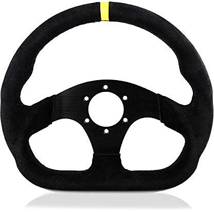 Volante Sportivo 13inch Volante in pelle scamosciata Wheel piatto Gioco volante in alluminio Flame cuciture nere (Color : Suede YL BK)
