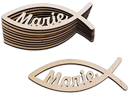 Holzura Taufe Deko als Tischdeko zur Kommunion für Junge und Mädchen, kommunion deko aus Holz, Holz Fische als Tischdeko Geburtstag, Gastgeschenk Fisch 10er Set
