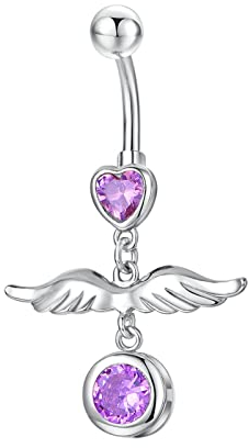 Skcess Bauchnabel Ring, Belly Piercing Rosa Edelstahl Herzschliff Zitronenquarz Bauchnabel Nagel