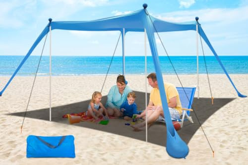 YENGIAM Auvent de Plage, Tente de Plage, abri Solaire Portable, abri Solaire Extra Coupe-Vent, Corde Stable, Protection Solaire avec Sac de Transport, Facile à Installer pour la Famille, Le Camping,