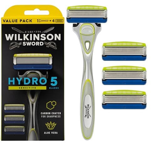 Wilkinson Sword - Hydro5 Skin Protection Sensitive - Confezione speciale - Confezione con 1 manico e 4 lame di ricarica