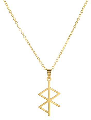 Amaxer Skandinavisches nordisches Runenamulett für Liebes- und Friedenshalskette Wikinger-Runen-Edelstahl-Schmuck-Geschenk-Halskette für Frauen und Mädchen (Gold)