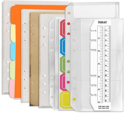 DY.2ten A6 6-Loch-Notizbuch-Nachfüllset – (Gitterpapier-Nachfüllpackungen + liniertes Papier + Kraftpapier + blanko lose Blätter), 180 Blatt/360 Seiten (45 Blatt von jeder Art)