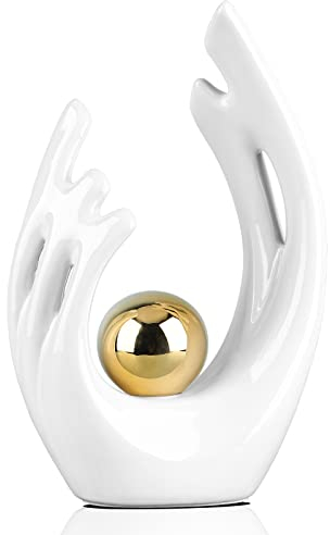 LCCCK 24.1 cm H Weiß mit goldenem ästhetischen Raumdekor-Akzent, TV-Ständer, flippige Tischdekoration, abstrakte Kunst, Keramik-Statue und Skulptur, dekorative Objekte, Regaldekoration