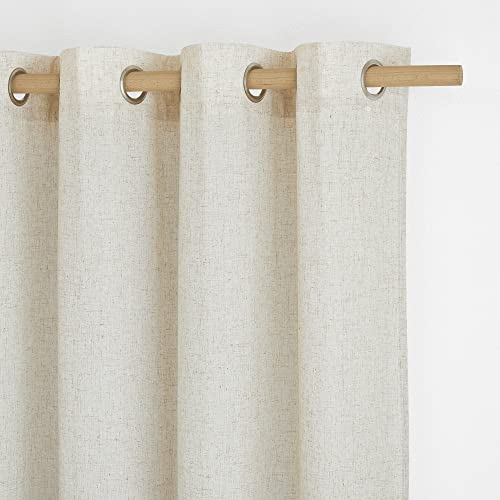 PONY DANCE Gardinen Leinenoptik Wohnzimmer Vorhänge Kurz Ösenschal 2er Set H 145 x B 140 cm Leinenvorhang Halbtransparent Übergardinen mit Ösen Boho Style Vorhang Leinen, Beige