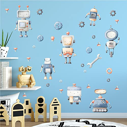 Sunnywall Spielzeug Roboter Robots Wandsticker - Wandtattoo Kinderzimmer Baby Wandaufkleber