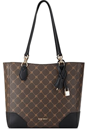 NINE WEST Damen Brooklyn Jet Set Tragetasche, klein Handtasche, CROSSBODY, SATCHEL, TOTE, WALLET, Braunschwarz