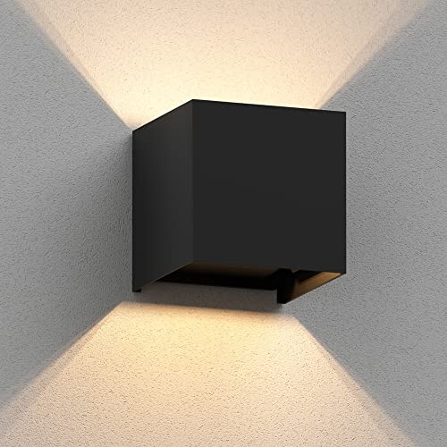 ledscom.de Wandleuchte CUBEL für außen, schwarz, IP65, Up & Downlight, quadratisch + LED Lampe max. 485lm, warmweiß