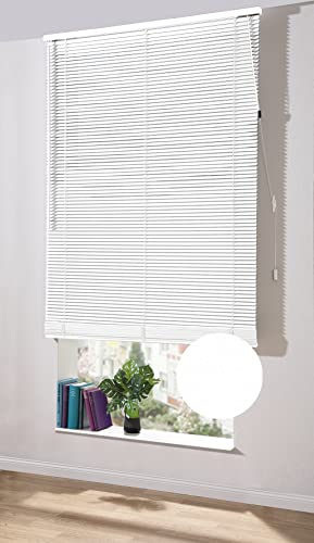 Deco Home | Holz Jalousie nach Maß, 25mm Jalousie ohne Bohren, Fenster-Sichtschutz abdunkelnd, Rollo | Holz Weiß