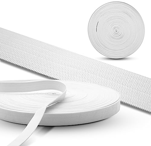 DOJA Barcelona | Cinta Elastica Coser | 50m | 30mm | Blanco | Cinta Elastica Costura de Poliéster y Goma | Bobina Goma Elastica Manualidades | Rollo Gomas Elasticas para Tapiceria, Sofa, Ropa