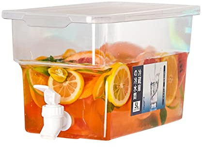 Pomurom Réfrigérateur, 5L Distributeur d'eau avec Couvercle, Distributeur Boisson avec Robinet, Distributeur Jus en Plastique, Bouilloire Froipour LimonaJus Fruits Cocktails Fête