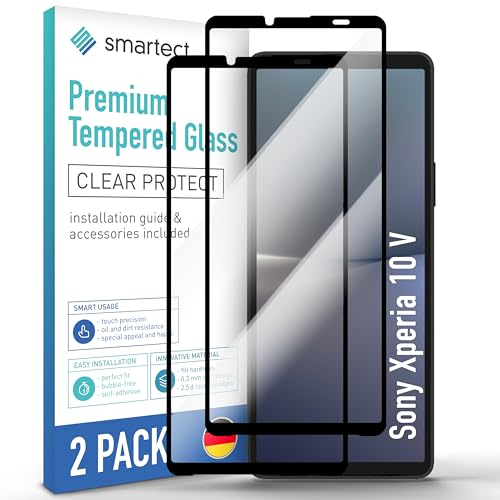 smartect Schutzglas [2 Stück, Full Screen] kompatibel mit Sony Xperia 10 V, HD Schutzfolie Anti-Kratzer, Blasenfrei, 9H Härte, 0.3 mm Ultra-klar, Ultrabeständig