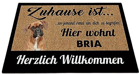 BAGEYOU Herzlich Willkommen Fußmatte Boxer Individueller Hundename Zuhause Ist Wo Jemand Rennt Um Dich Zu Begrüßen Hier Wohnt Fußabtreter 60 x 40 cm