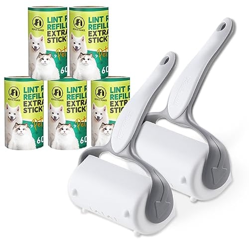 Foyer Nuage Rouleau Poils Animaux,Brosse Anti Poils Animaux,Rouleau Super adhésif avec Housse pour Poils d'animaux, Brosse adhésive pour Poils Chien Chat, Vêtements,300 Feuilles (5Rouleaux+2Poignées)