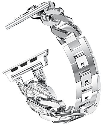 Bande Métal Compatible avec Apple Watch SE 40mm, Femme Glitter Diamant Remplacement Bracelet de Rechange en Acier Inoxydable Wriststrap Compatible avec iWatch 38mm 40mm 41mm Series 9 8 7 6 5 4 3 2 1