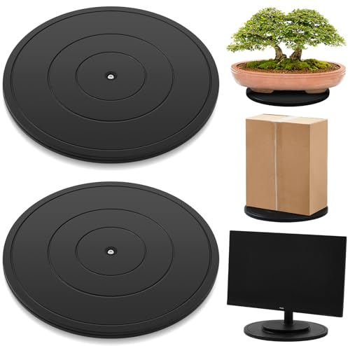 Beeveer 2 tocadiscos Lazy Susan de 16 pulgadas, color negro, soporte giratorio resistente con rodamientos de bolas de acero, base giratoria para TV, soporte de base plana para monitor de computadora,