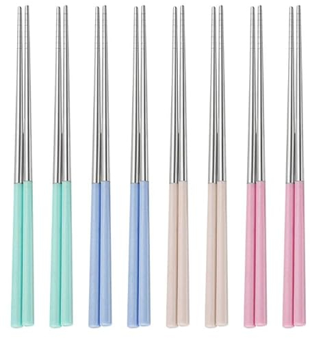 EUPSIIU 8 Paia Di Bacchette Riutilizzabili, Bacchette Giapponesi Cinesi Coreane, Bacchette In Metallo In Acciaio Inossidabile, Bacchette Antiscivolo, Lavabili In Lavastoviglie (Multicolore)