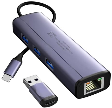 Adattatore da USB C a Ethernet, IVSHOWCO 4 in 1 Tipo C Adattatore di rete LAN Gigabit Ethernet, Hub multiporta USB C 3.0 compatibile Con MacBook Pro 2020/2019/2018/2017, MacBook Air,