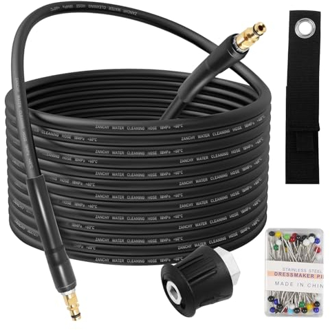 MaxEarn 15m/49.2Ft Pressure Washer Drain Pipe Hose Cleaning Kit for Karcher K1/K2/K3/K4/K5/K6/K7, with Nozzle Adapter, Unclog Needles and Tie