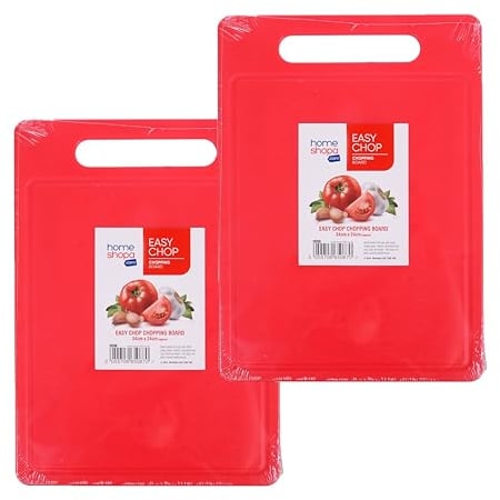 HOMESHOPA Plastic Chopping Board, 2 Pack BPA Free Kitchen Cutting Board, Non Slip Surface, Easy-Grip Handles, Dishwasher Safety, Large Board for Fruits/Vegetables/Meats, 34 x 24cm, Red