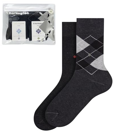 Burlington Herren Socken Travel Pouch Multipack M So Baumwolle gemustert 2 Paar, Grau Dark Grey Mix 0020, 40-46