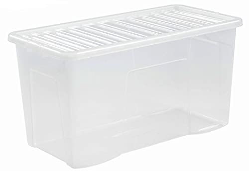 M1SS 110L Litre Large Big Plastic Storage Clear Box with Lid Strong Stackable Container Made in U.K