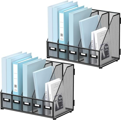 SUPTIDY Schreibtisch-Organizer aus Metall, Zeitschriftenhalter mit 5 vertikalen Fächern, Organizer für Büro, Schreibtisch, Heimarbeitsplatz, Zwei Packungen